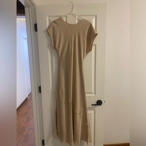 Short-Sleeve Crinkle Satin Maxi Dress